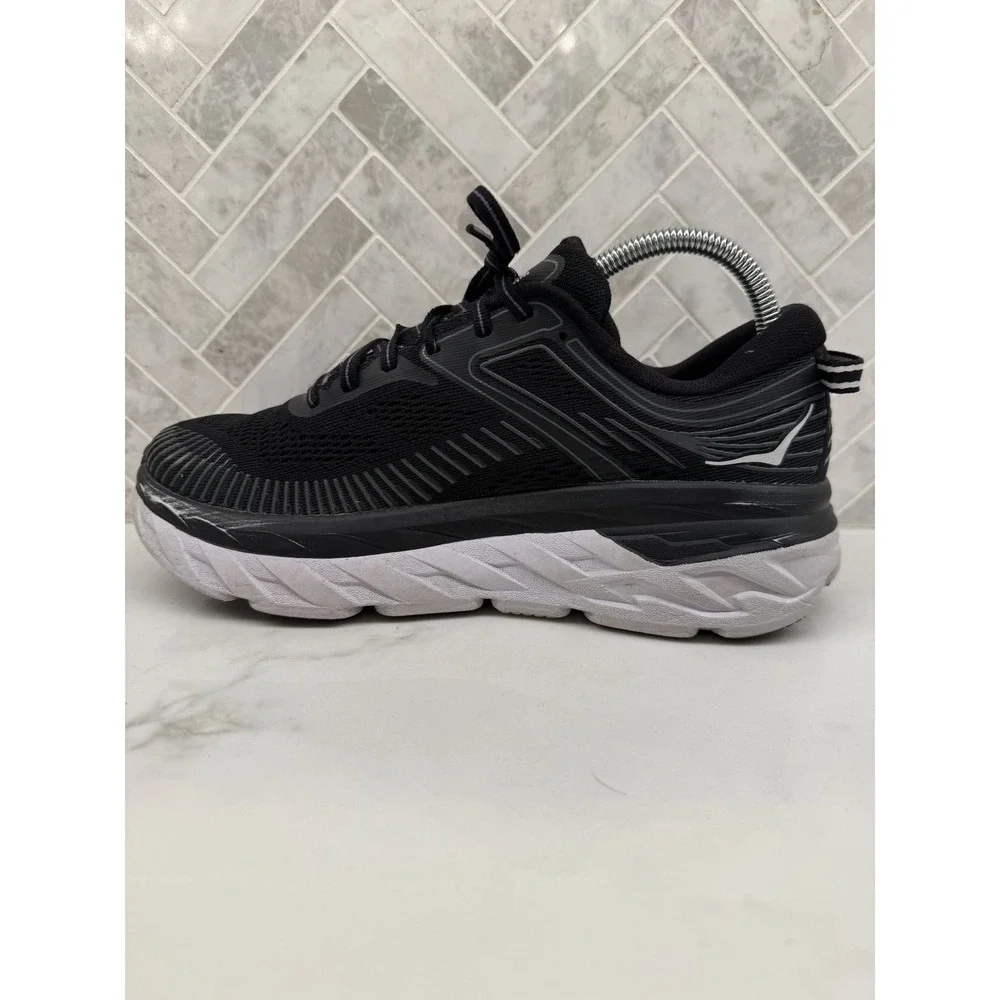 Hoka One One Bondi 7 Running Shoes Womens Size 8 Black White Lace Up Athletic